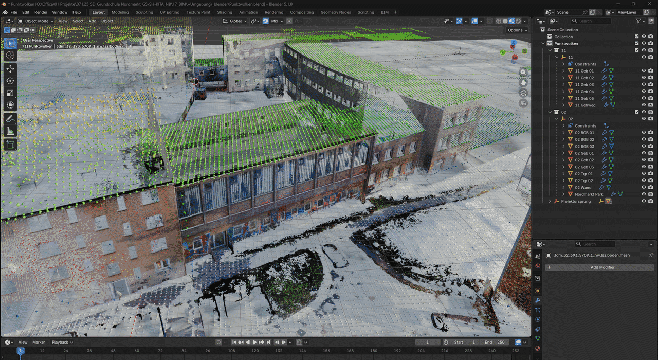 Modellierung der Umgebung und bestehender Gebäude auf der Grundlage einer mit Laserscanning erfassten Punktwolke
